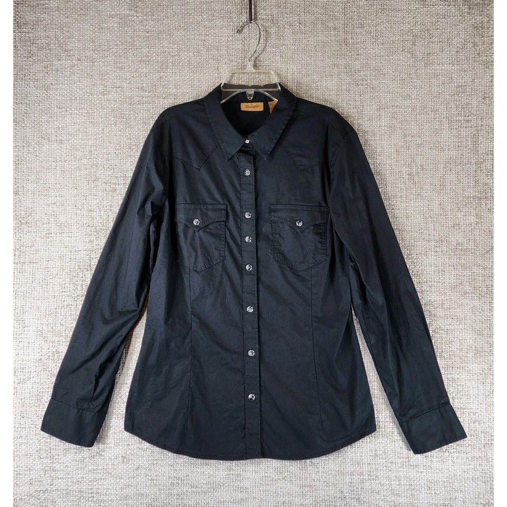 Wrangler Pearl Snap Western Shirt Womens M Black Long Sleeve Cowgirl Ranch